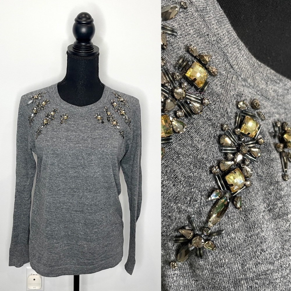 LOFT Rhinestone Gray Lightweight Sweater